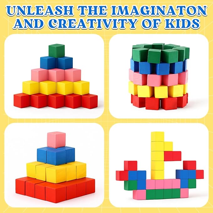 Deekin 100 Pcs Wood Geometric Solid Mini 3D Shapes for Teaching Classroom Manipulatives for Elementary School, Geometric Shapes 3D Block for Kid Geometry Math Kindergarten Preschool Learning (Cube)