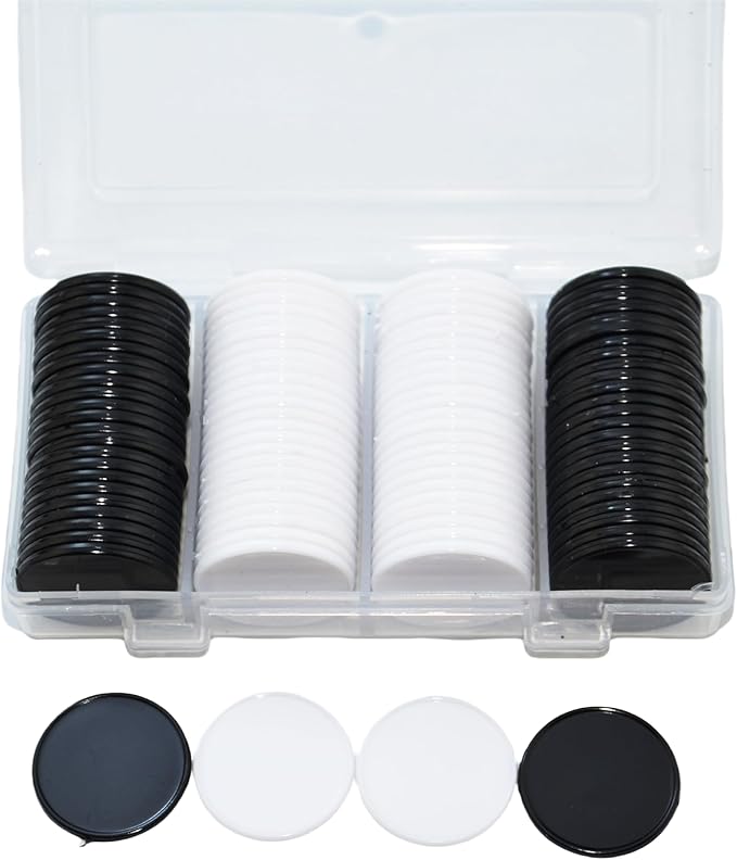 Smartdealspro Set of 100 1 Inch Opaque Plastic Learning Counters Mini Poker Chips Game Tokens with Storage Box (2 Color-Black&White)