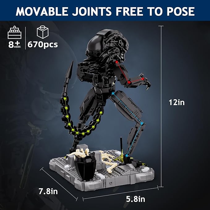 Xenomorph Building Blocks Set, Xenomorph Action Figure Building Sets for Adults with Support Base and Little Facehugger, Horror Gifts for Fans Friends Birthday Christmas Halloween