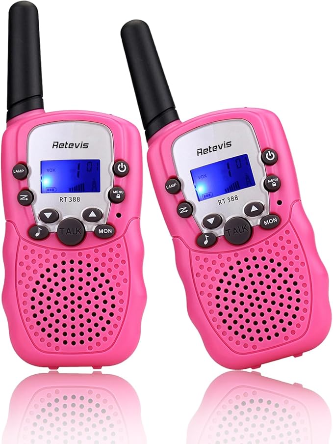 Retevis RT-388 Kids Walkie Talkies for Girls Boys,6-12 Year Old Kids' Toys,22 CH LCD Flashlight,Christmas Halloween Gifts,Camping Outdoor(Pink,2 Pack)