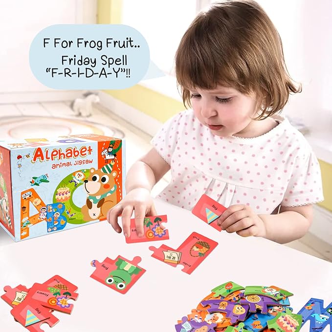 Wooden Alphabet Puzzles for Toddlers Ages 3+,Montessori Preschool Learning ABC Sight Words Letter Puzzle for Toddlers,Learning Toys Easter Birthday Gift for Kindergarten Boys Girls