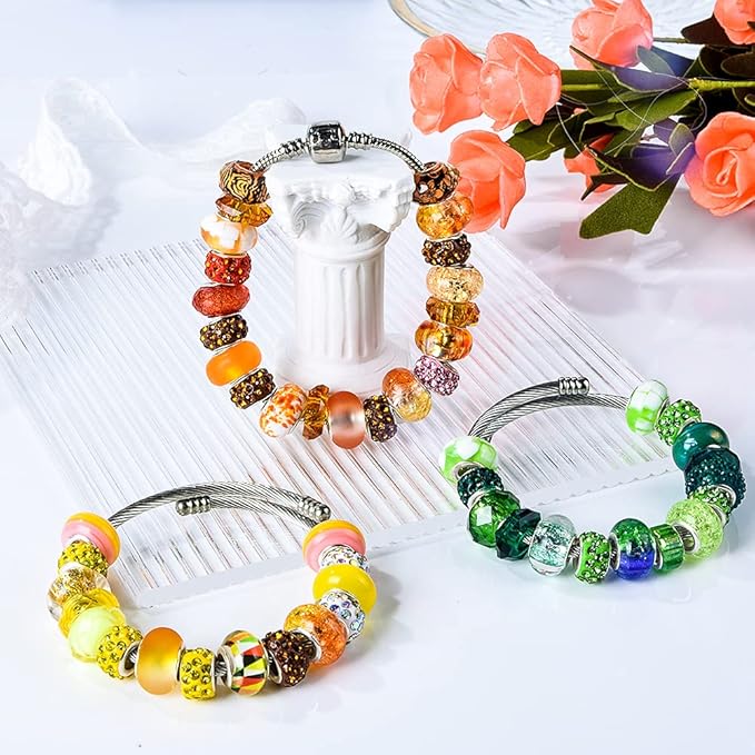 Aipridy Assortment European Large Hole Beads Spacer Beads Rhinestone Craft Beads for DIY Charms Bracelet Jewelry Making (Green-Orange-Lemon)