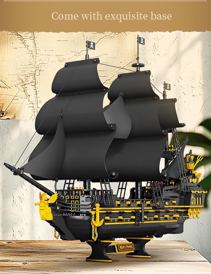 SEMKY Pirate Series Black Devil Pirate Ship MOC Building Blocks and Engineering Toy（2076 Pieces）, Pirate Ship for Kid and Fan
