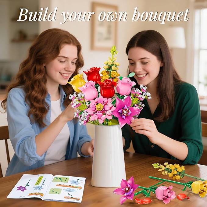 Utbttor Flowers Bouquet Building Set - Roses Flowers Set for Adults, 765 PCS Botanical Collection Building Block Toy, Home Decor Ornaments,Gifts for Anniversaries/Birthday, for Women and Kids 6+