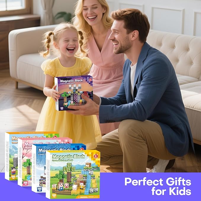 100PCS Magnetic Blocks - Magnet Tiles Toys for Kids, Magnetic Building Blocks Cubes, Stacking Magnets Toys for Kids, Birthday Gifts for Boys and Girls Age 3+ Years Old