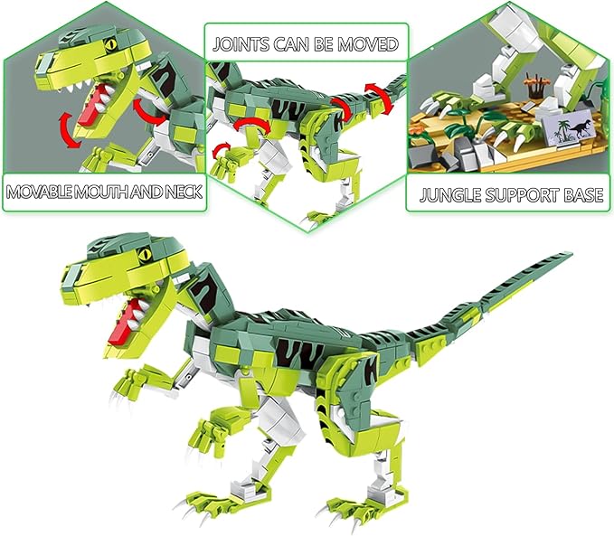 SIENON Creator Velociraptor Dinosaur Building Toy Set, Dinosaur Park World Dominion Raptor Model Toy Building with Movable Jaw, Neck and Joints, 16.3” Dinosaur Toys for Kids 6-14 Years Old (533 Pcs)