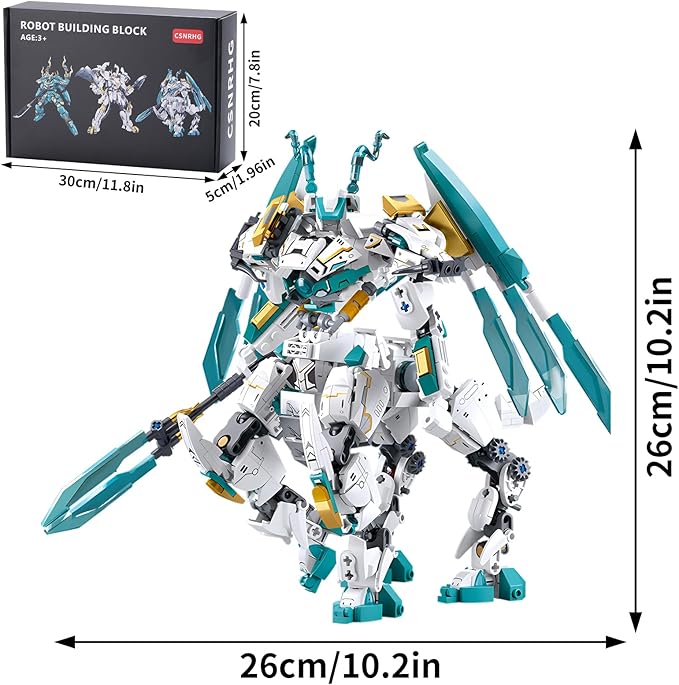 White Horse Dragon Samurai mech Robot Model Knight 2 in 1 Building Blocks Toy Set Mythical Birthday for Age 8+ Children Adults Teens 731 Pieces