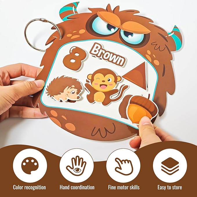 Cinrobiye 12 Sets Color Sorting Felt Board，Montessori Monster Matching Game Preschool Matching Activities for Home School Autism Activities Calm Down Gift