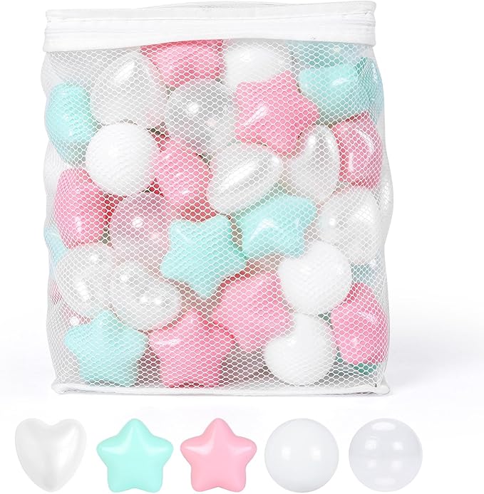 Ball Pit Balls Pack of 100 200 500 - Star and Round Set BPA Free Phthalate Free Non-Toxic Crush Proof Play Balls Soft Plastic Balls for Toddlers Baby Kids Birthday Pool Tent Party
