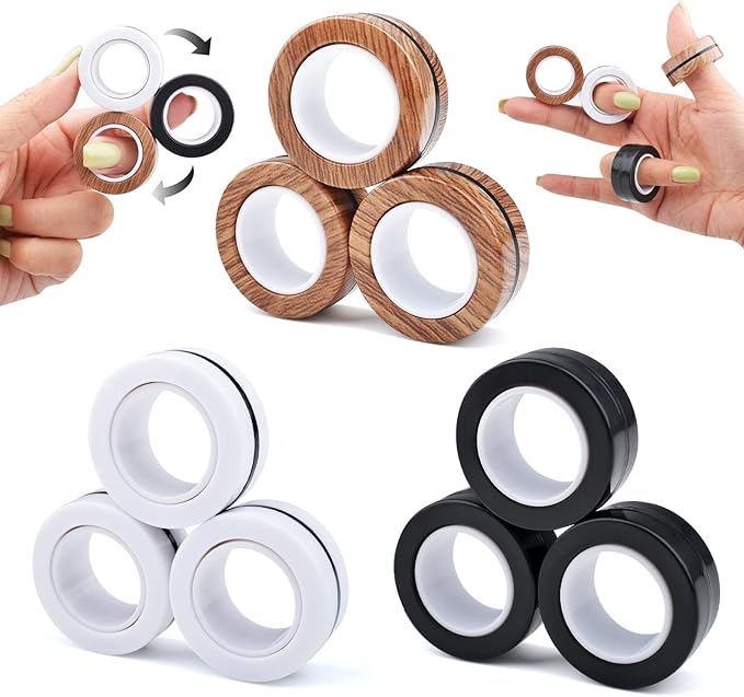 Cevioce 9 PCS Magnetic Ring Fidget Toys Set,ADHD Anxiety Magnetic Finger Spinner Pack for Teens Adults and Kids,Coolest Magnet Stress Relief Toy Birthdays Gifts for 8+ Year Old Boys Girls Present