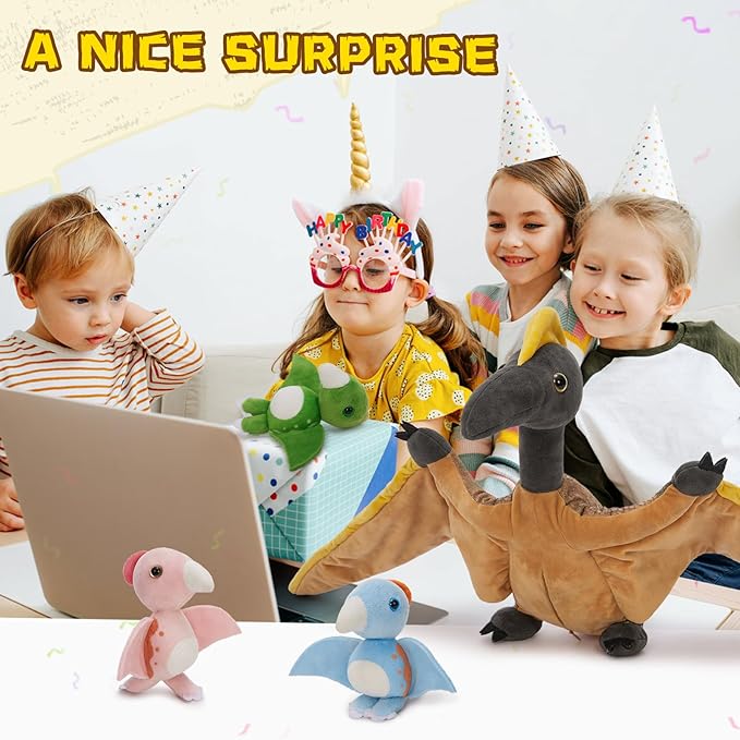 MaoGoLan Pterodactyl Plush Pteranodon Stuffed Animals for Kids, 37 inch Giant Plush Dinosaur Toy Large Pterosaur Mommy with Babies - Dino Squad Party Favors Decorations