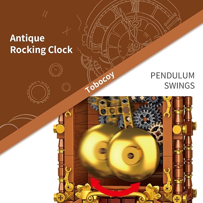 Vintage Swing Clock Building Blocks Set – 751 PCS Real Working Mechanical Clock with Alarm, Moving Pendulum & Rotating Dial, Retro Steampunk Decor Gift for Adults & Teens, Compatible with Lego Sets