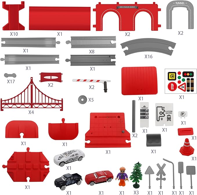 Train Sets for Toddlers, 104 Pcs Trains Toy with Battery Operated & Tracks (Magnetic Connection), Compatible with Thomas, Brio, Christmas Toy Gifts for 3 4 5 6 7 8 Years Old (Red 104PCS)