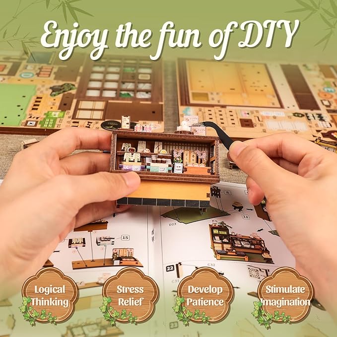 CUTEBEE Book Nook Kit - DIY Miniature House Japanese Sweet Wagashi Shop, Dollhouse Kit for Adults and Teens, Bookshelf Decor 3D Wooden Puzzle, Gifts for Family, Friends（Kanmi-dokoro Kurihara）