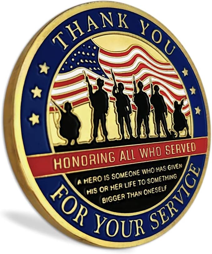 Thank You for Your Service Challenge Coin – Military Veteran Commemorative Gift for Army Navy Air Force Marines Coast Guard – Veterans Day, Retirement, Patriotic Keepsake