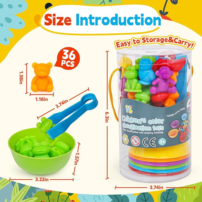 Color Sorting Toys for Toddlers,Counting Animals Matching Games Montessori Educational Preschol Toddler Learning Activities Sensory Traning Toys Gift for 3+ Year Old Boys Girls