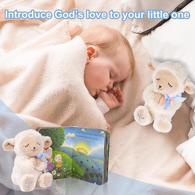 Baptism Gifts for Boys, Great Christening, Dedication and Baptism Gift Set for Boys and Newborn Baby, Includes 7" Praying Lamb Plush Toy and Let Us Pray Baby Book in Keepsake Gift Box