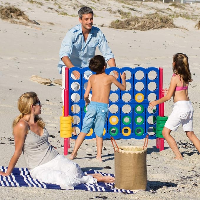 Costzon Giant 4-in-A-Row, Jumbo 4-to-Score Giant Game Set for Kids & Adults, Indoor Outdoor Yard Connect Game, 3.5FT Tall with 42 Jumbo Rings & Quick-Release Slider, Perfect for Family & Party Games