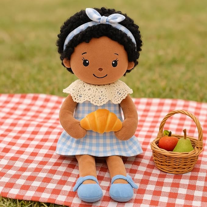 Soft Baby Doll Toys (16'') Baby Rag Doll for Girls Birthday Cuddly Plush Toys for Toddler Kids (Black)
