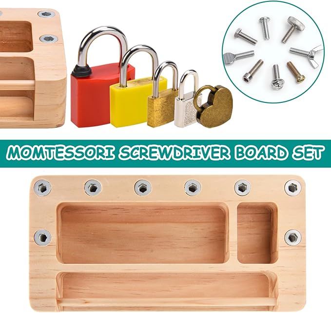 Screwdriver Board Set Lock and Key Toys Kids Tools Montessori Toys for 3+ 4 5 Year Old Learning Practical Life Fine Motor Skills