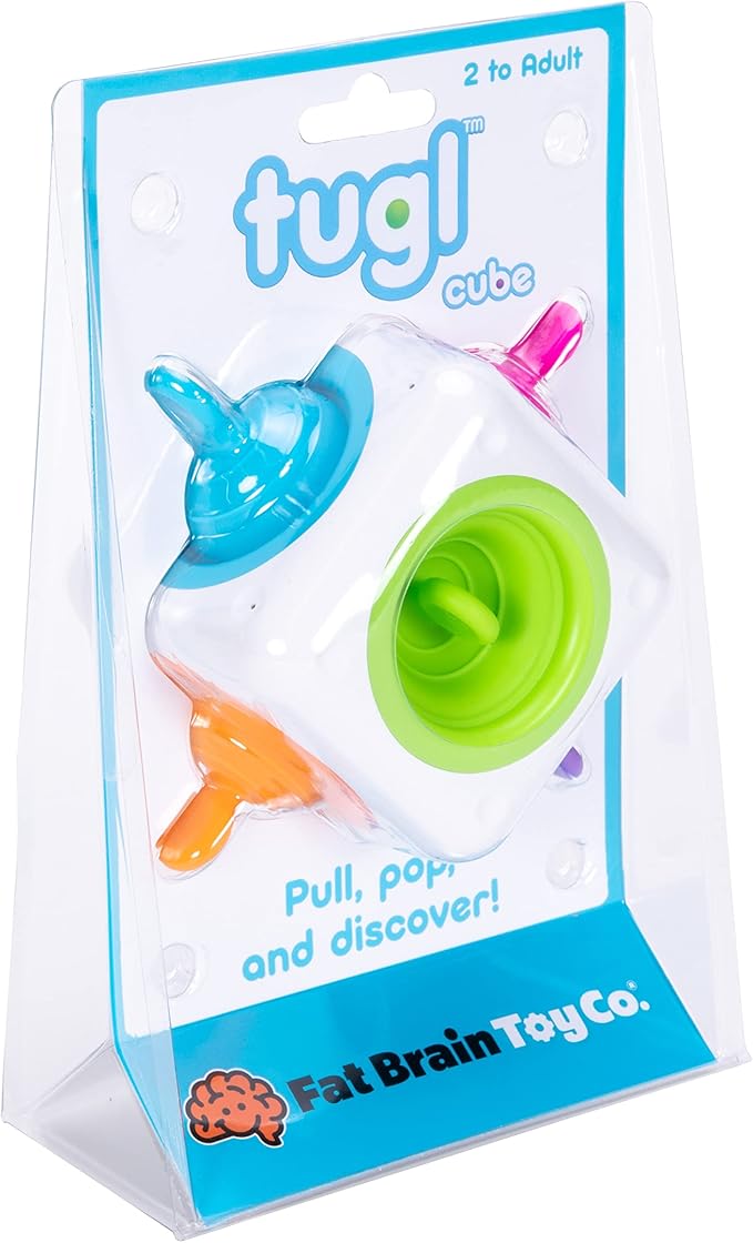 Fat Brain Toys Tugl Cube Popping Fidget Toy, Engaging for Toddlers, Kids, Teens, Adults - Relaxing Handheld Fidget Cube, 2 Years and Up