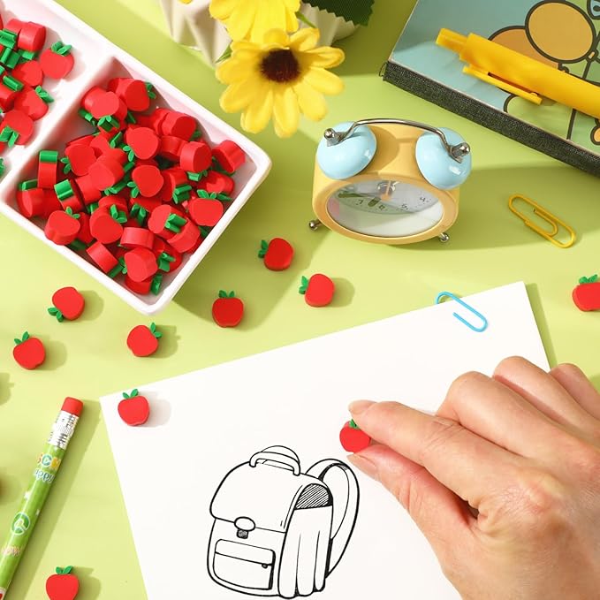 JUNEBRUSHS 150pcs Apples Erasers for Kids Bulk, Welcome Back to School Gifts Red Mini Apples Erasers for First Day of School Teachers Supplies Students Classroom Prizes Homework Rewards