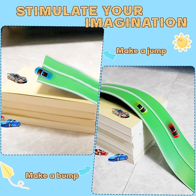 Flex Track 15 Ft Starter Set, Flexible Race Car Ramp Track for Ages 3 & Up with Suction Cups Compatible with Diecast 1/64th Cars