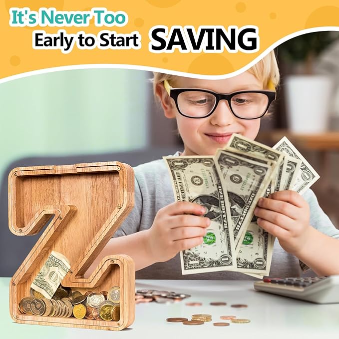 SummiDate Wooden Letter Piggy Bank| Piggy Bank for Boys Girls Toddler| Alphabet Z Money Bank| Coin Bank Birthday Gift for Kids|Birthday Gift for Kids (Z)