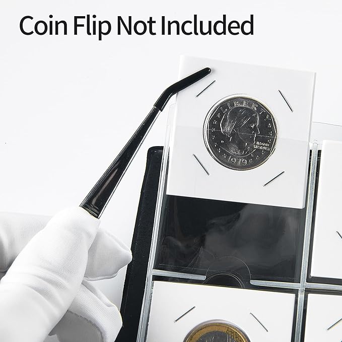 Uncle Paul 200 Pockets Collecting Album for Coin Flip - Classic Large Capacity Collection Book Coin Holder for Stamps Medals Badges Black CS46BK01