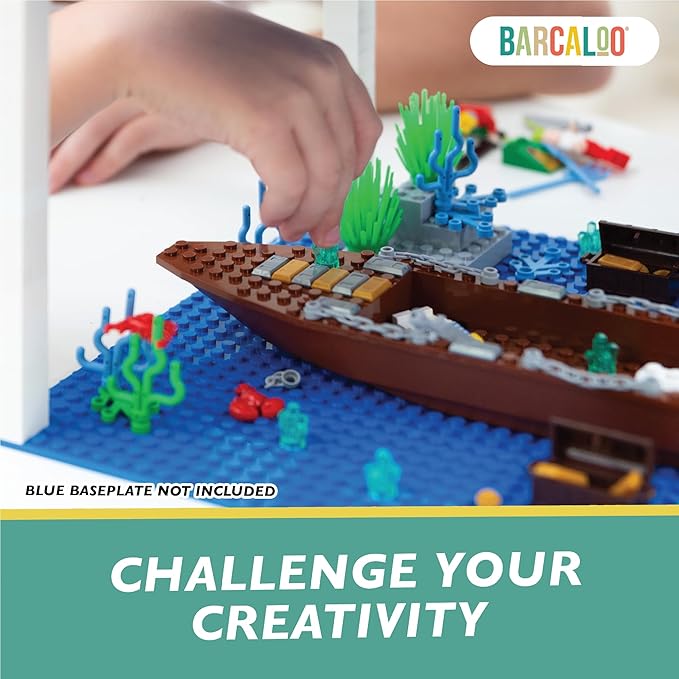 Barcaloo 194 Piece Building Bricks Accessories Kit - Pirate Ship Parts & Pieces Set with Boats, Treasure, Weapons, Plants & Wildlife Parts - Building Block Accessory Set, Compatible with Major Brands