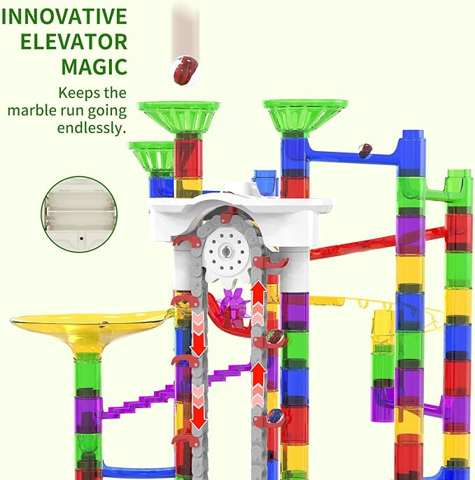 Big Motorized Marble Run - Construction Building Blocks Toys 220Pcs Marble Race Track with Elevator,Educational STEM Game Christmas Birthday Gifts for Kids 3-5 4-8 8-12 (A-Colorful)