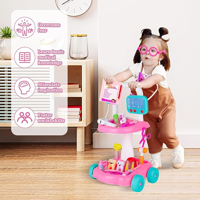 deAO Doctor Kit for Toddlers 3 4 5 Years Old, Dentist Playset with Medical Bag & Dental Tools, Pretend Dentist Play Set with Cart, Kids Doctor kit Educational Toys Gift for Girls Boys