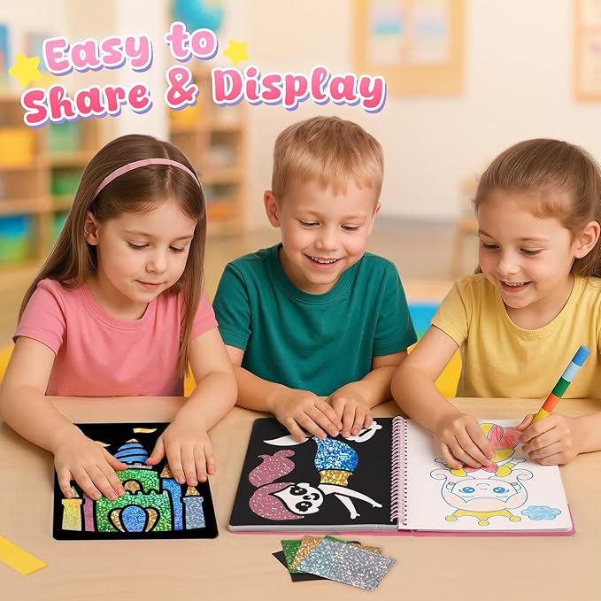 3 otters Foil Art Fun, Princess Arts and Crafts for Kids DIY Creative Travel Toy Birthday Gifts for Girls 4 5 6 7 8