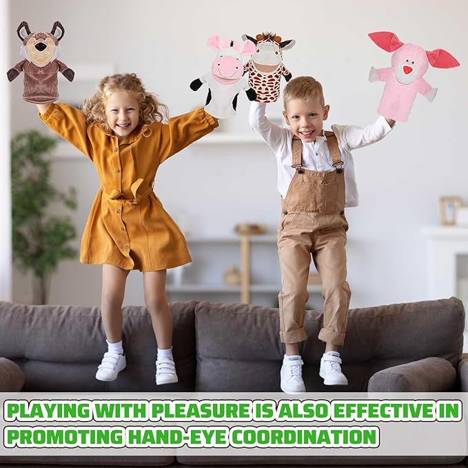 Hiboom 20 Pieces Animal Hand Puppets Kids Hand Puppets with Working Mouth Animal Plush Toy Lion Duck Pig Zoo Hand Animals with Open Movable Mouth for Birthday Theater Props Easter Basket Stuffers