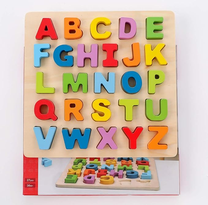 Alphabet Puzzle Wooden ABC Letter Puzzle for Toddlers Preschool Learning Early Educational Toys for Baby Girls Boys 1 2 3 Years Old (Capital Letter)