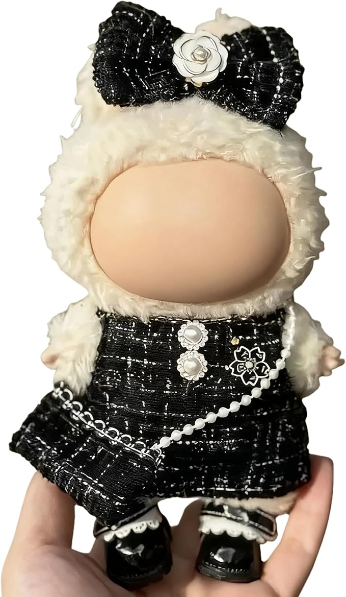 Clothes for LABUBU 17cm Doll (NO Doll)（NO Shoes, Outfit for LABUBU, Dress + Hairpin + Mini Bag Set for LABUBU Dress Up, Fashion and Premium Dolls Accessories for LABUBU (Style G)