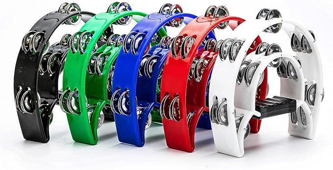 Musfunny Tambourine Double Row Metal Jingles Hand Held Percussion Half-Moon Tambourines Musical Instrument Gifts for Kids, Adults, Party - Black