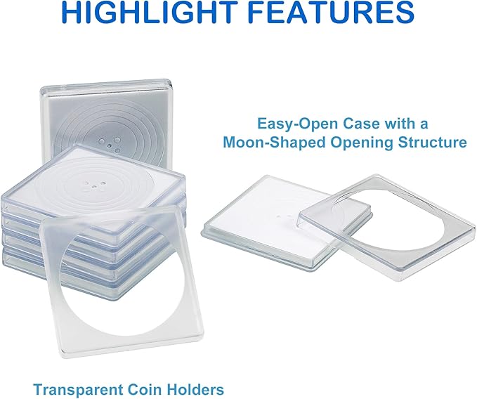 Coin Snap Holders, 20 Pcs Silver Dollar Coin Holders, Clear Coin Capsules Cases for Collectors with 5 Sizes White Gasket 20/25/30/35/40mm, Plastic Storage Organizer Box for Coin Collection Supplies