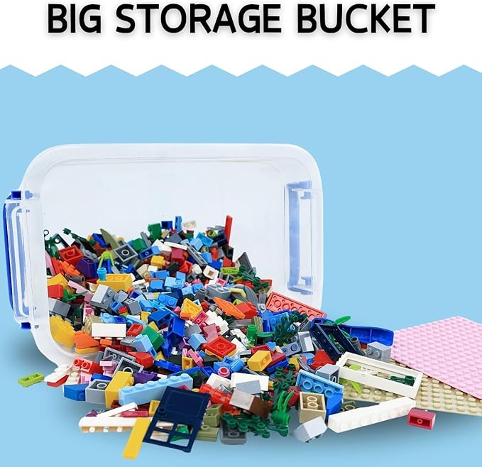 Liberty Imports 1000 PCS Bucket of Mini Building Bricks Playset with Base Plates, 16 Color Classic and Pastel Mix Blocks Set in Carrying Case, Tight Fit and Compatible with All Major Brands
