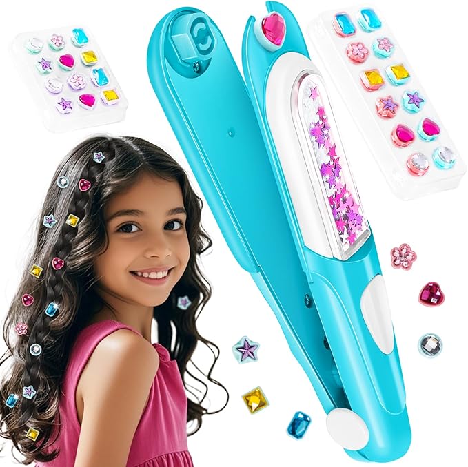 Hair Gem Stamper Kit,Bling Hair Jewels for Girls, Hair Styling Tool with Reusable Shining Diamonds, Christmas Birthday Arts & Crafts Gift for 5-12 Year Old Girl(Blue)