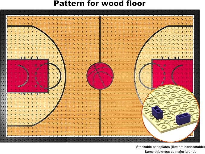 Building Blocks Toy - Basketball Court Baseplates and Sets of 2 Basketball Hoop Basketball Goal Building Bricks for Basketball Game - Compatible with Major Brands (Basketball Playset/Red)