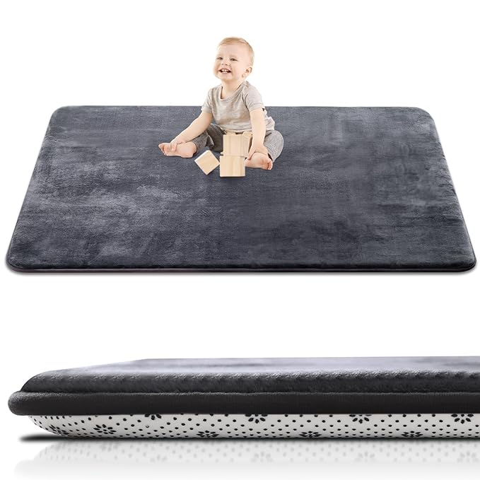 Large Thick Baby Play Mat for Floor,Padded 74x50 Playpen Mat,Foam Tummy Time Mats,Soft Support&Plush Feel Nursery Rug,Non Slip for Toddler,Infants,Kids Play,Yoga,Baby Crawling Mats (Dark Grey)