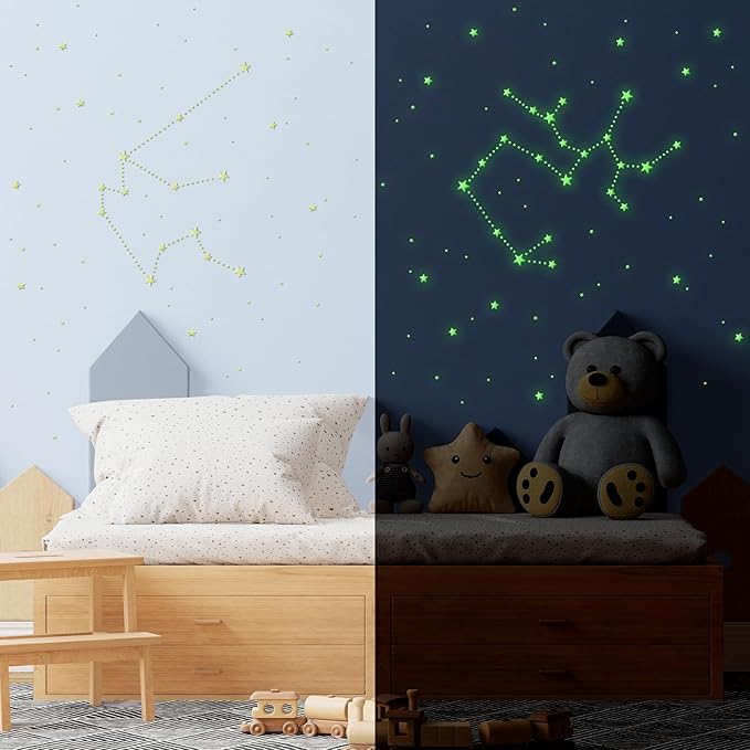 Glow in The Dark Stickers for Ceiling,447PCS Lasting and Bright Glow Stars,3D Glowing Star,Luminous Moon and Stars Decor,Decals for Kids Room.Party Birthday Gift.Green