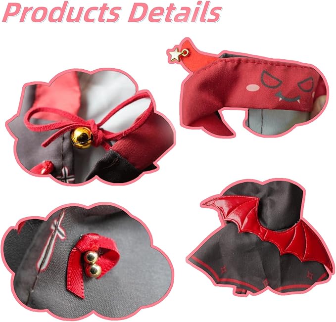 Doll Clothes for 17cm Figures,Little Devil Costume Set with Hooded Cloak and Wings, Black and red