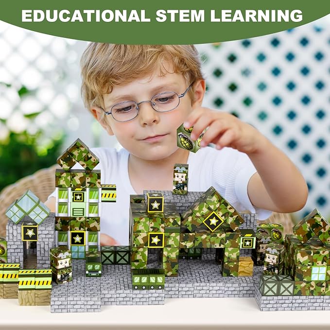 Military Magnetic Blocks Toys for Kids -100PCS Magnetic Building Blocks Magnetic Tiles STEM Montessori Sensory Toys for Boys & Girls - Birthday for Kids Ages 3 4 5 6 7 8 9 10