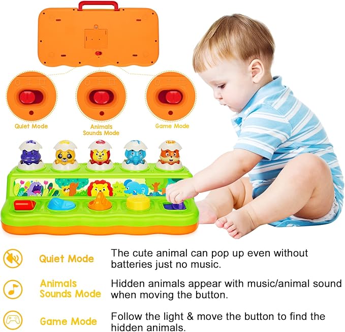 Duchong Toys for 1 Year Old Boys Girls, Interactive Pop up Toy with Music & Light, Early Learning Musical Toys for Toddlers 1-3, Birthday Gifts for Babys Infants 6-9-12-18 Months