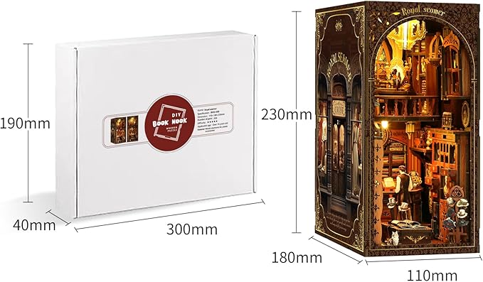 Book Nook Kit - DIY Miniature Dolls House Kit with Furniture and LED Light, 3D Puzzle Wooden Art Bookends, Model Kits for for Adults and Teens (Royal Tailor Shop)