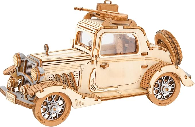Rowood 3D Puzzles for Adults, Model Car Kits, DIY Wooden Toys Craft Gift on Birthday Christmas for Adult-Vintage Car