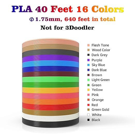 3D Pen Refills 1.75mm PLA Filament 640 Feet 16 Colors, Each Color 40ft, Bonus 250 Stencils eBooks, dikale 3D Pen Material