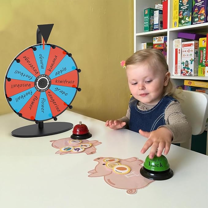 Prize Wheel,12 Inch Spinning Wheel with Stand,12 Slots Color Spinner Wheel with Eraser, Markers, Dry Erase Wheel of Fortune Game for Carnival, Casino & Trade Show (Black, Prize Wheel-12inch)